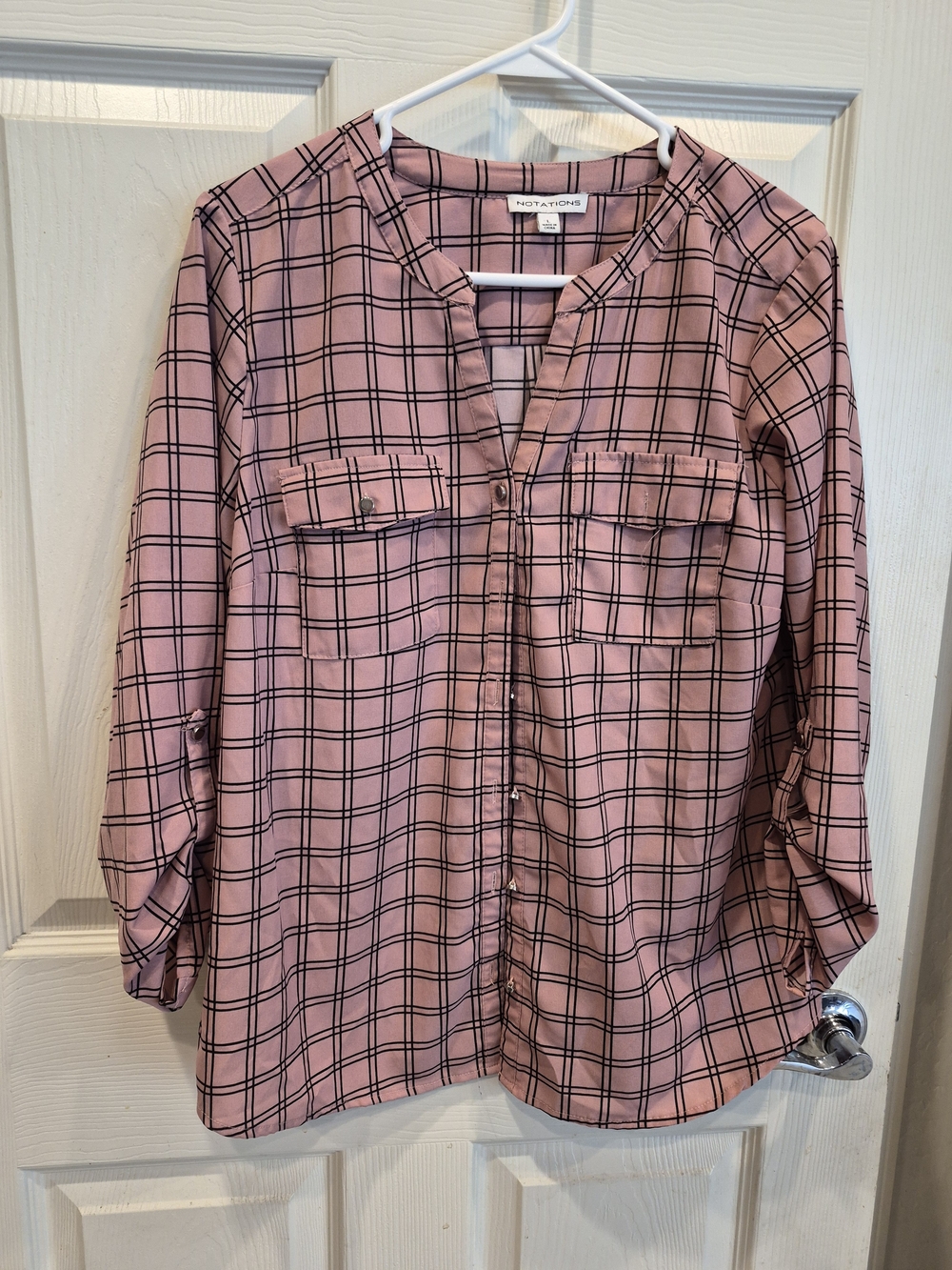 Notations Pink Plaid Button-Front Tunic Blouse